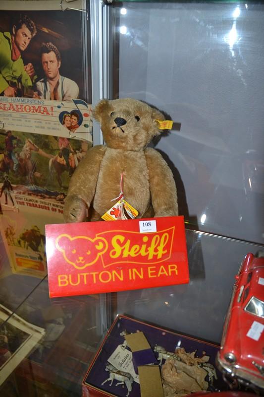 Appraisal: VINTAGE STEIFF TEDDY BEAR WITH ORIGINAL LABELS AND PERSPEX ADVERTISING