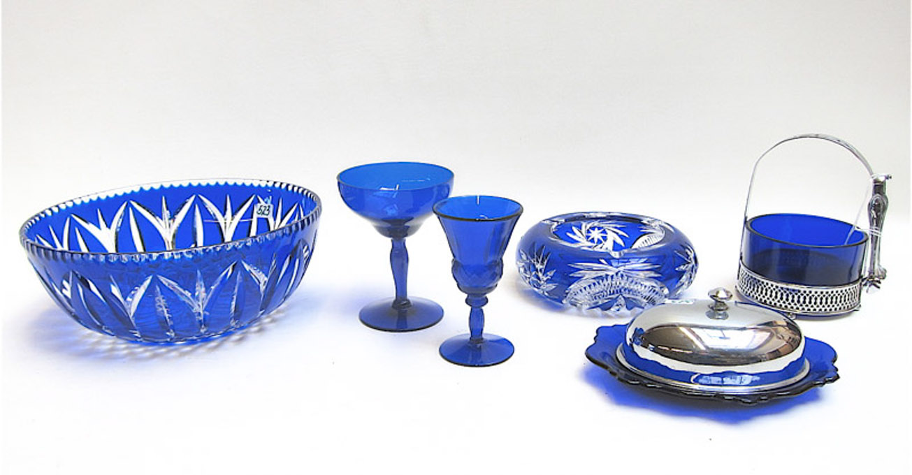 Appraisal: THIRTEEN COBALT BLUE GLASS TABLEWARE PIECES set of sherbets set