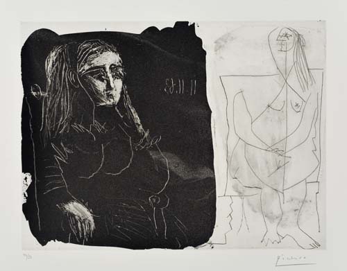 Appraisal: PABLO PICASSO Femme au Fauteuil et Nu Assis Aquatint and