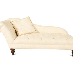 Appraisal: An Empire Style Button Tufted Ivory Cotton Damask Chaise Longue