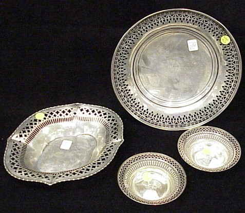 Appraisal: SILVER Four bowls with reticulated rims round pair shallow diameter