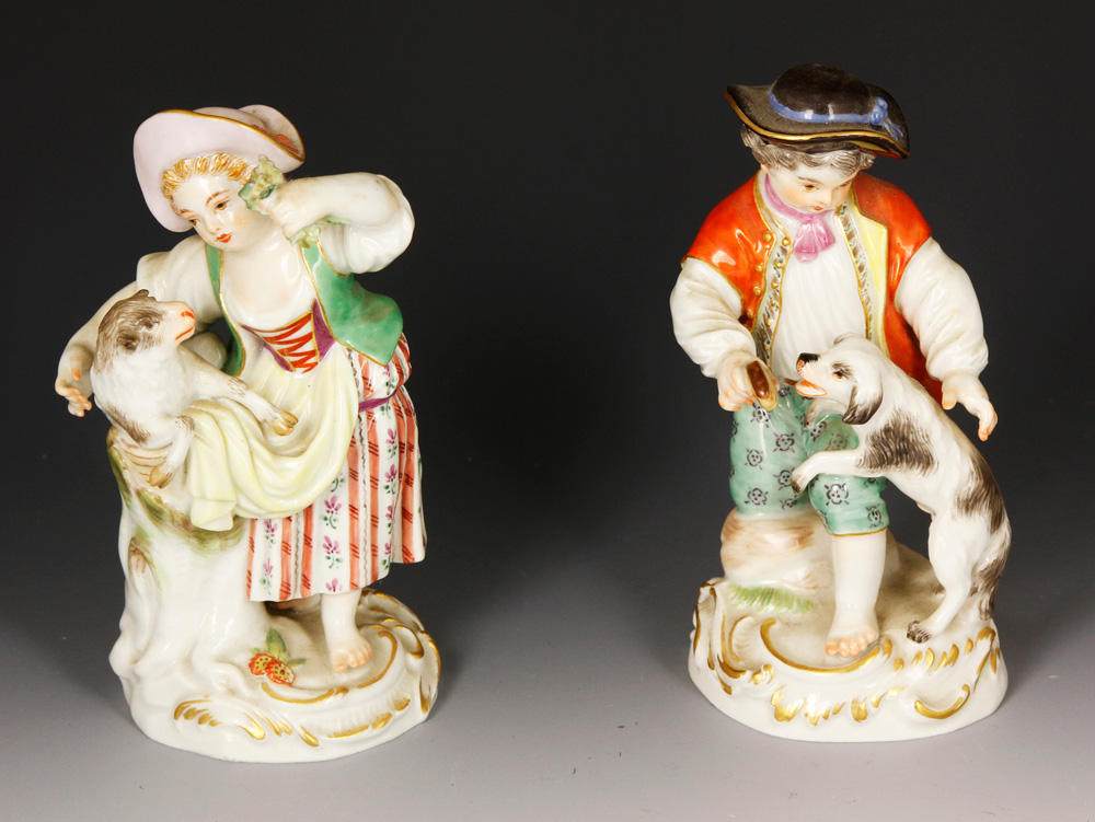 Appraisal: - Meissen Figures Two Meissen figures including boy with dog