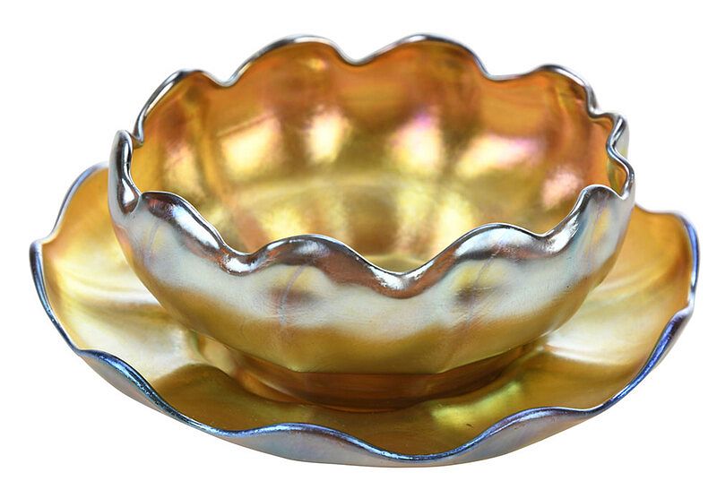 Appraisal: Tiffany Studios Favrile Finger Bowl and Saucer American early th