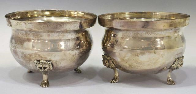 Appraisal: pair Sterling silver cachepots Mexico mid th c raised on