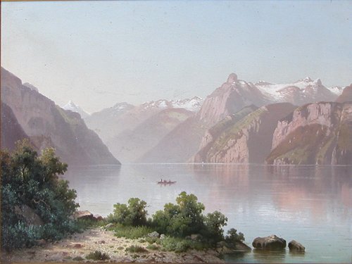 Appraisal: Artist G D Title Swiss Alpine Lake Scene Medium oil