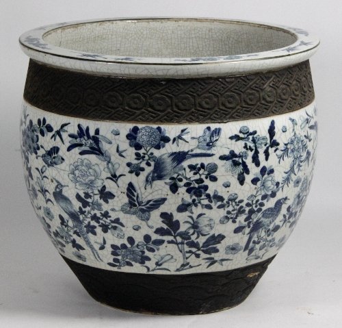 Appraisal: A very large Chinese crackleware blue and white fish bowl