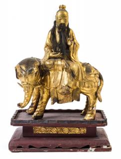 Appraisal: A Gilt Wood Figure of a Daoist Immortal A Gilt