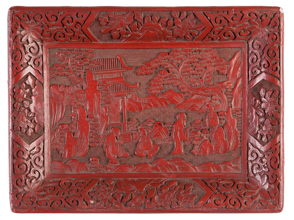 Appraisal: CINNABAR LACQUER RECTANGULAR TRAY the rectangular tray with a central