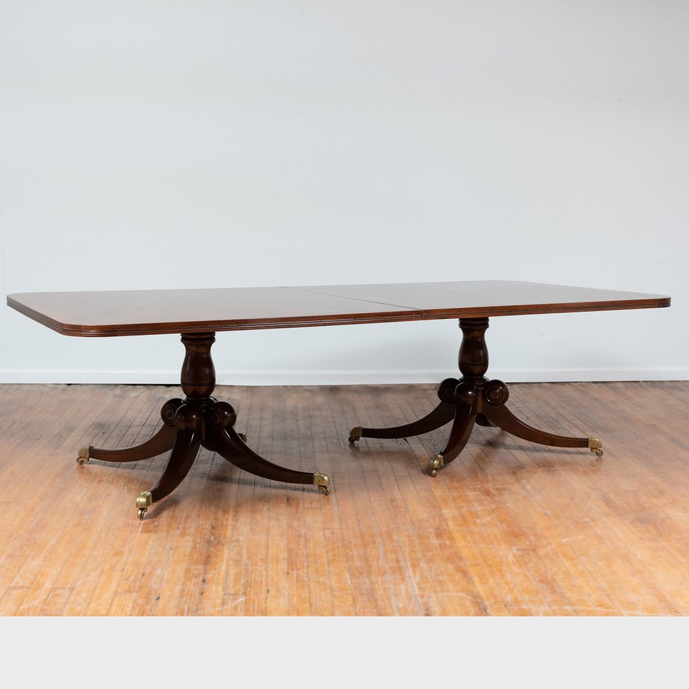 Appraisal: George III Style Cross-Banded Mahogany Double-Pedestal Dining Table of Recent