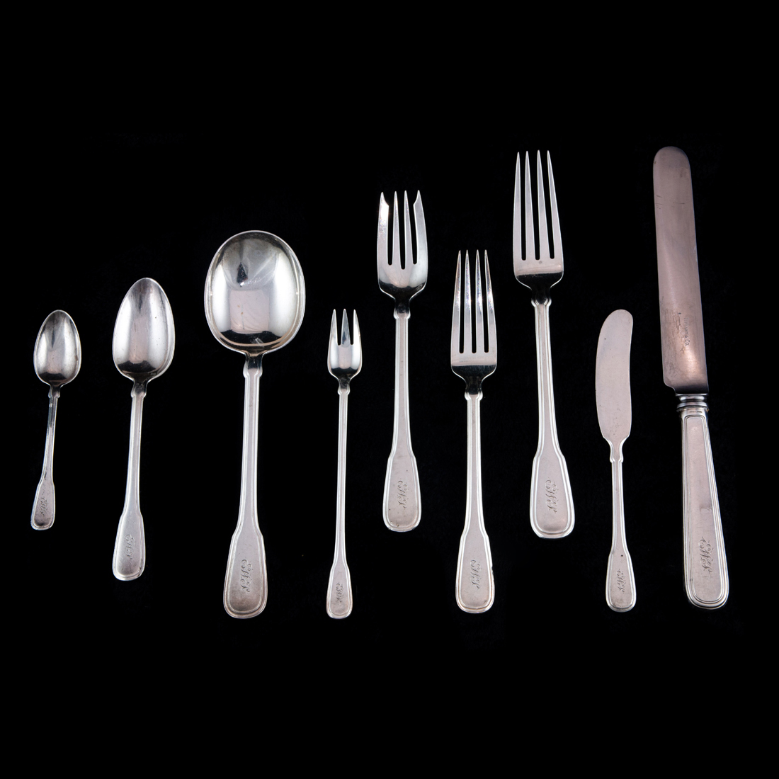 Appraisal: A pc Tiffany Hamilton sterling silver flatware service with engraved