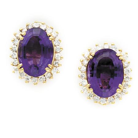 Appraisal: Pair of Amethyst and Diamond Earclips Estimate -