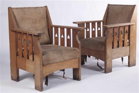 Appraisal: A pair of Dutch School oak armchairs circa with upholstered