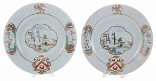 Appraisal: Rare Pair of Chinese Armorial Plates circa with scenes of