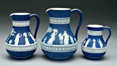 Appraisal: Three Wedgwood jasperware pitchers largest with impressed Wedgwood mark small