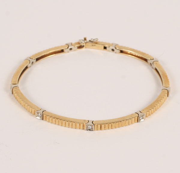 Appraisal: Gold K bracelet with diamonds set in white gold g