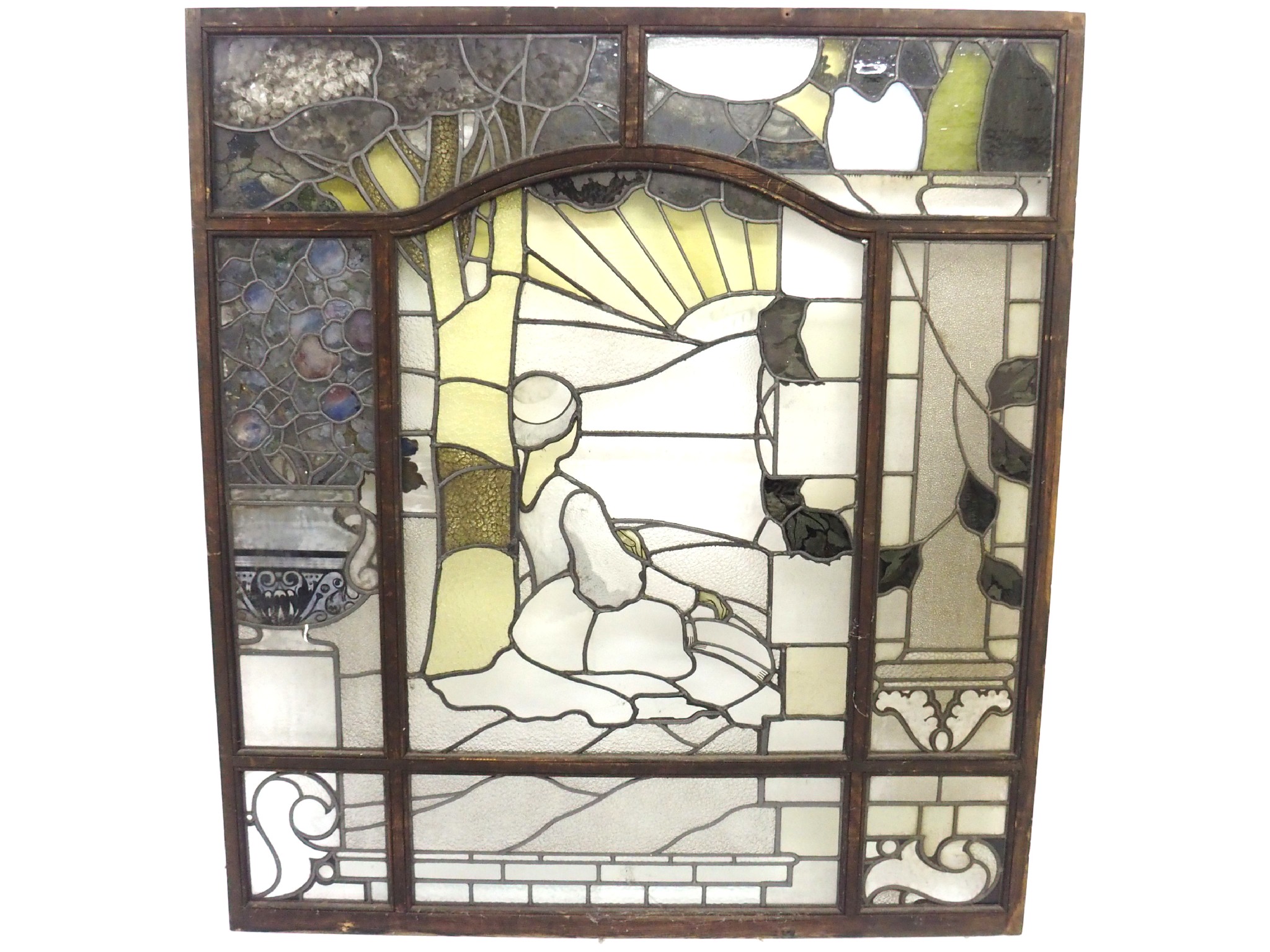 Appraisal: A large and impressive stained and leaded glass window triptychthe