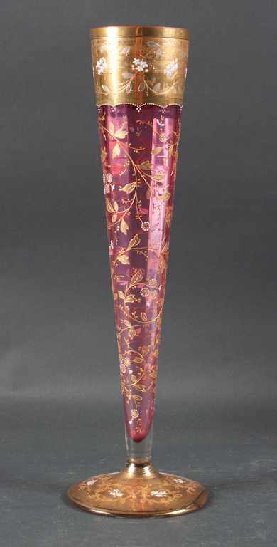 Appraisal: Bohemian cranberry glass trumpet vase with gilt and enamel raised