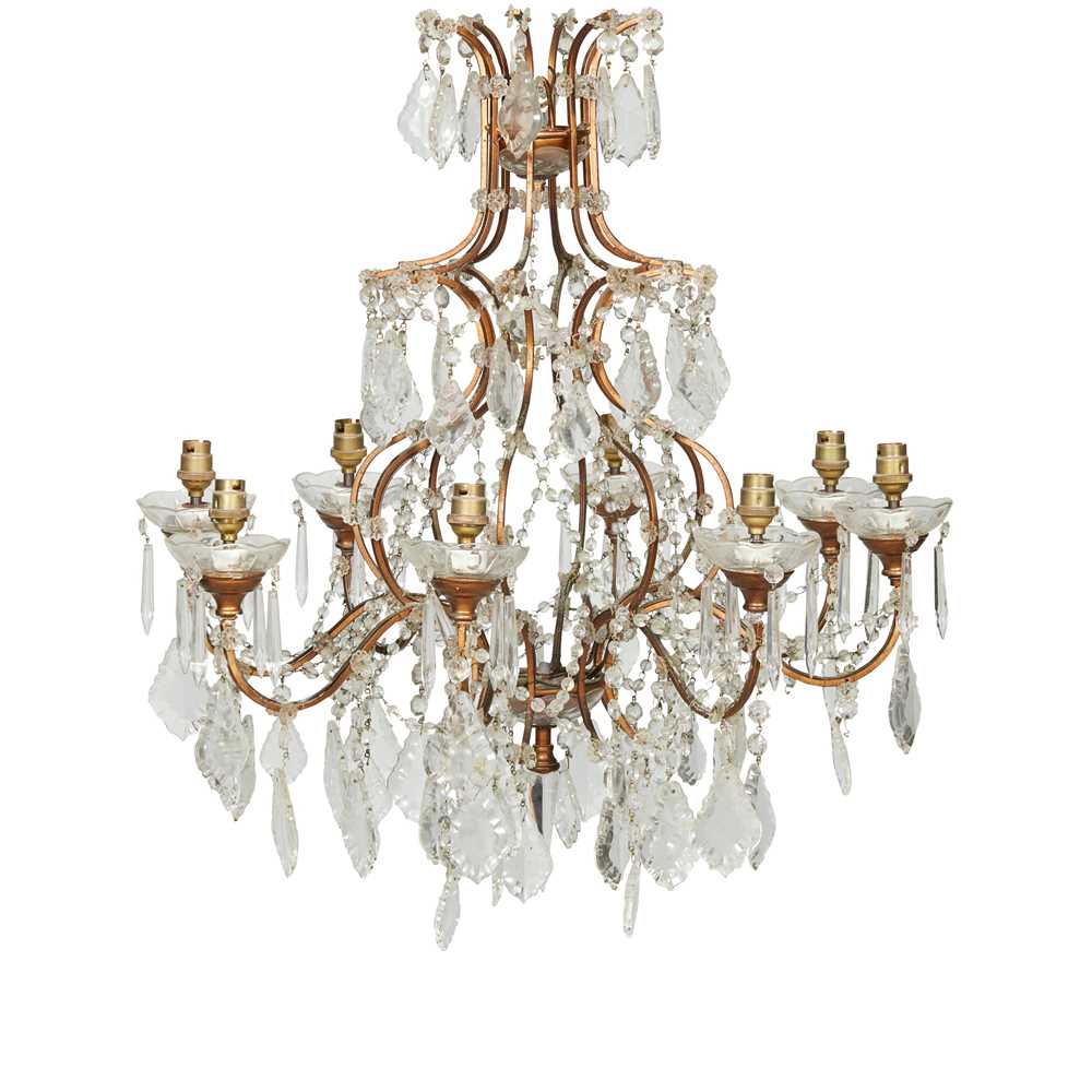 Appraisal: CUT GLASS EIGHT LIGHT BIRDCAGE CHANDELIER EARLY TH CENTURY hung