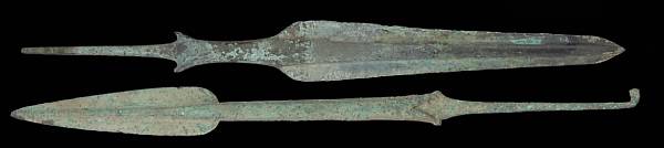 Appraisal: A lot of two Bronze Age tanged spear headscirca BC