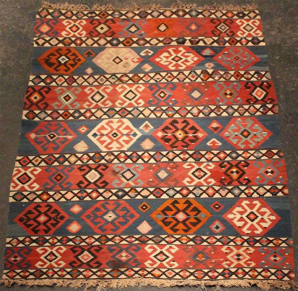 Appraisal: AZERBAIJAN SHIRVAN WOOL KELIM slit tapestry bands of repetitive designs