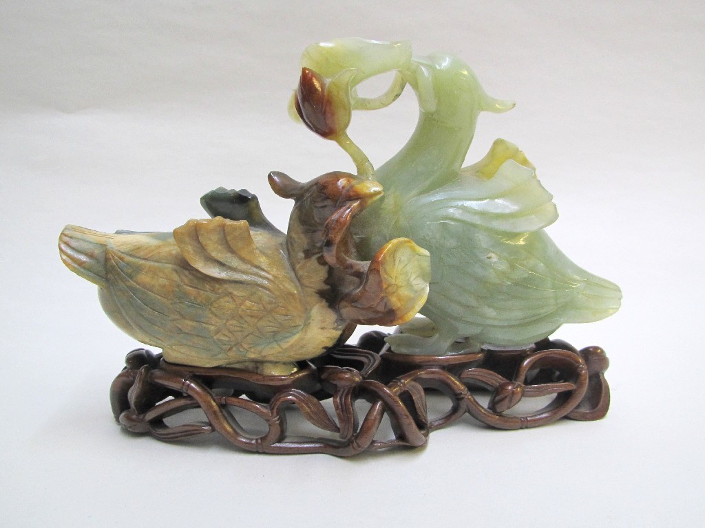 Appraisal: A Chinese jade carving of two ducks with lily pads