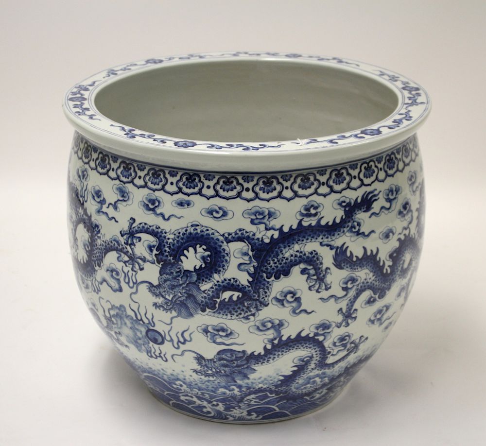 Appraisal: Large Chinese Porcelain Blue White Jardinere Dragon decoration H x