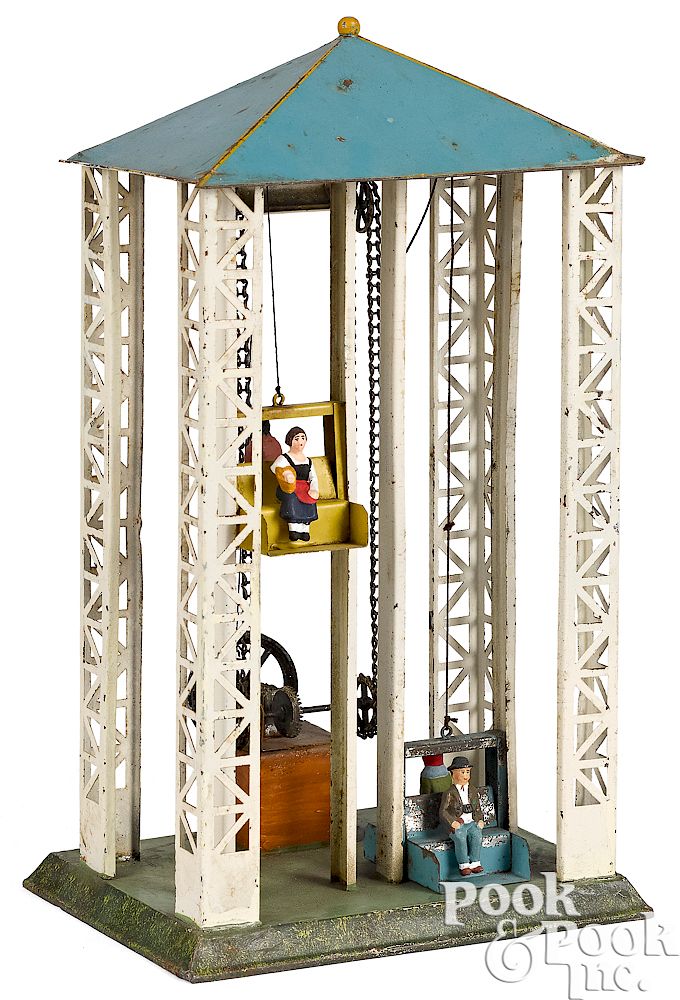 Appraisal: Painted tin elevator steam toy accessory Painted tin elevator steam