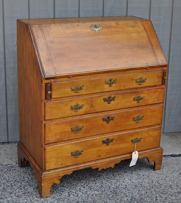 Appraisal: NE Carved Birch Chippendale Slant Front Desk with dovetail top