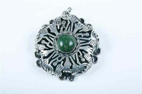 Appraisal: LARGE LOS BALLESTEROS STERLING SILVER AND GREEN TURQUOISE PENDANT late