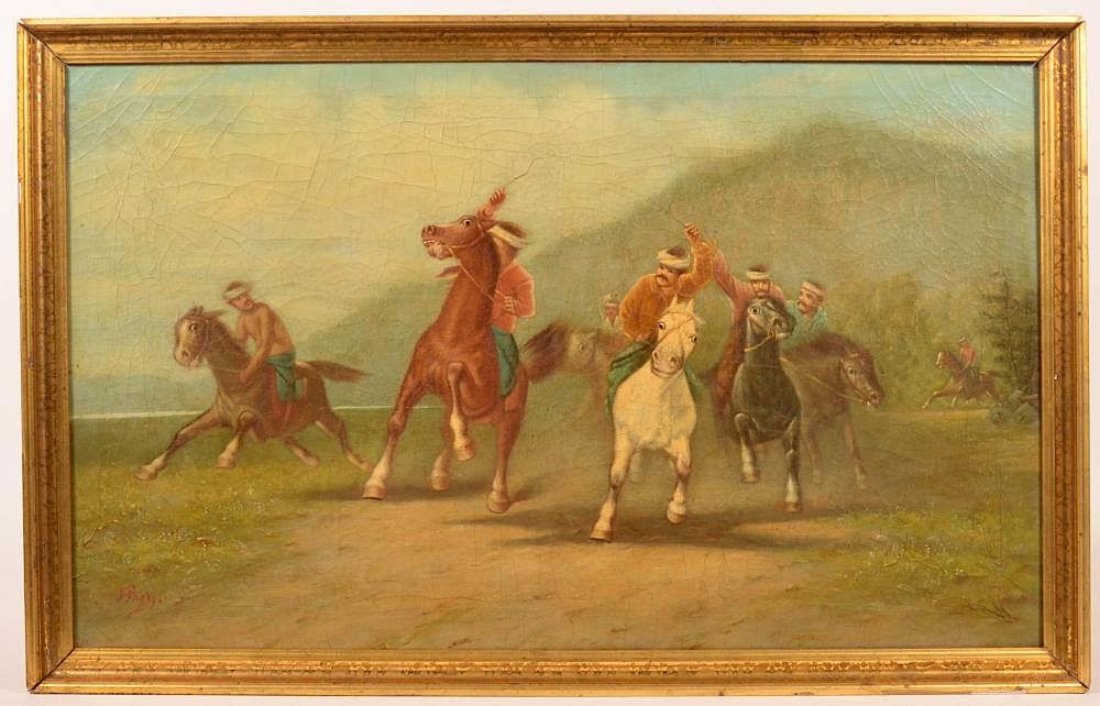 Appraisal: A Frey Painting Depicting Riders on Horseback th century Oil