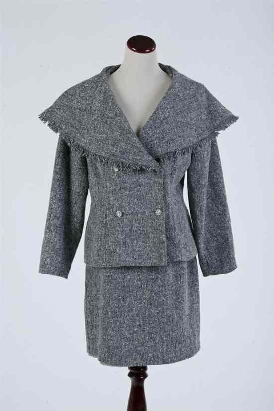 Appraisal: CHRISTIAN DIOR GREY AND WHITE TWEED SKIRT SUIT Of cotton