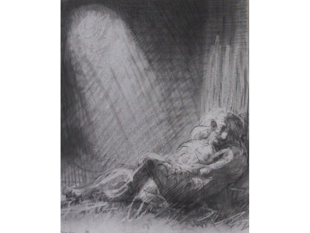 Appraisal: PETER HOWSON b DANIEL IN THE LION'S DEN Mixed media