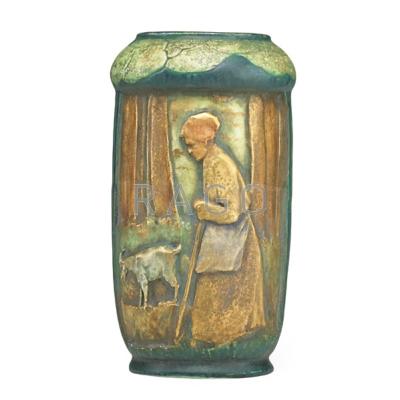 Appraisal: RIESSNER KESSEL Porcelain vase with shepherdess and goat Turn-Teplitz Bohemia