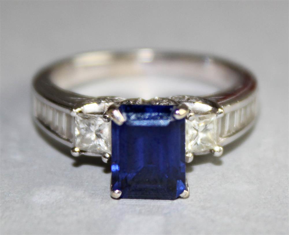 Appraisal: LADY'S SYNTHETIC SAPPHIRE AND DIAMOND RING faintly marked k and