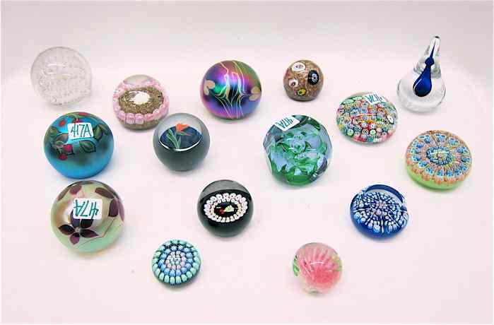 Appraisal: COLLECTION OF FIFTEEN GLASS PAPERWEIGHTS variety shapes designs and makers