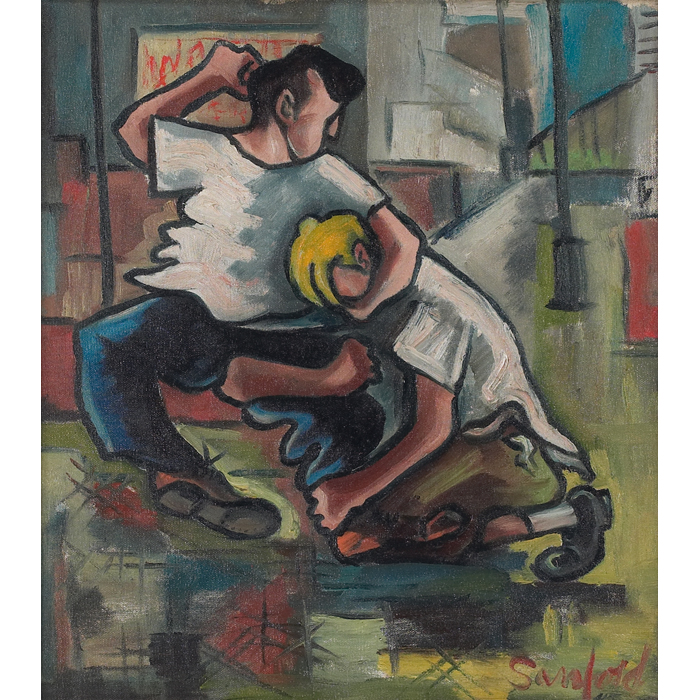 Appraisal: Walter Sanford African-American - ''Chicago Street Brawl '' oil on