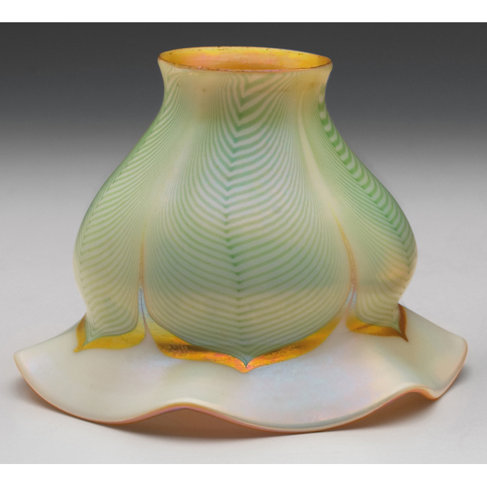 Appraisal: Lustre Art shade attribution gold glass with a pulled green