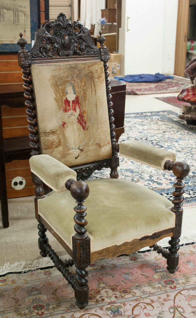 Appraisal: CHARLES II STYLE OAK AND NEEDLEPOINT ARMCHAIR English th century