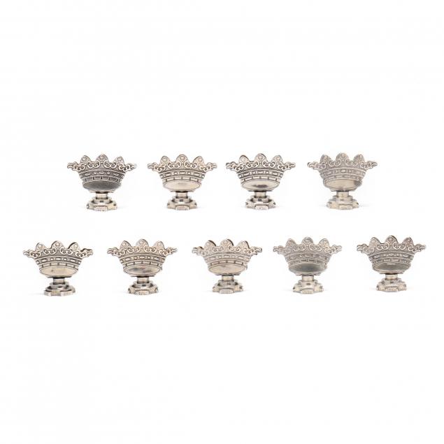 Appraisal: NINE ELIZABETH II CROWN FORM PLACE CARD HOLDERS Victoria Silverware