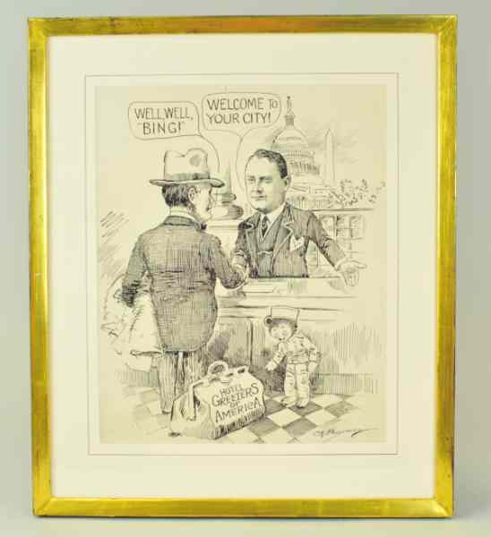 Appraisal: CLIFFORD BERRYMAN HOTEL GREETERS DRAWING Signed ink drawing of young