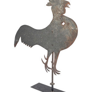 Appraisal: A Pierced and Cut Sheet Iron Rooster Weathervane Likely Mid-