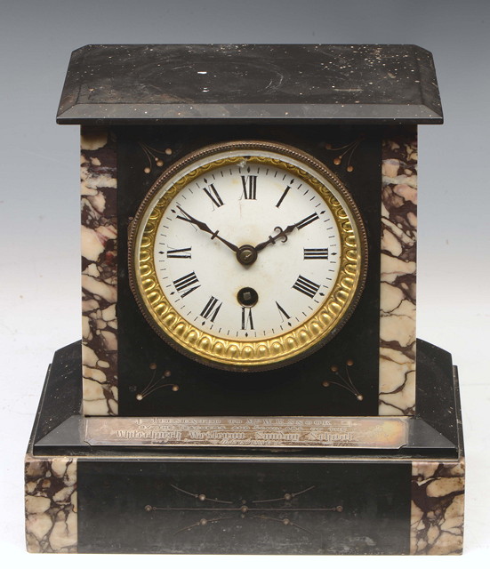 Appraisal: A LATE TH CENTURY POLISHED SLATE AND MARBLE MANTEL TIMEPIECE