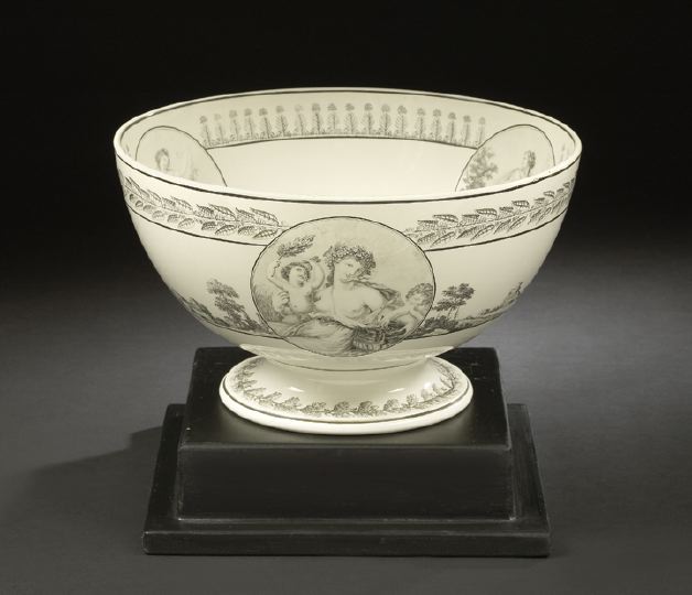 Appraisal: Fine Large Legros d'Anisy Paris Gray Transfer-Printed Footed Creamware Faience