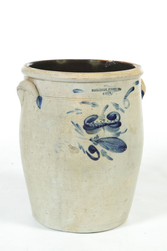 Appraisal: STONEWARE CROCK American mid th century Brushed cobalt '' ''