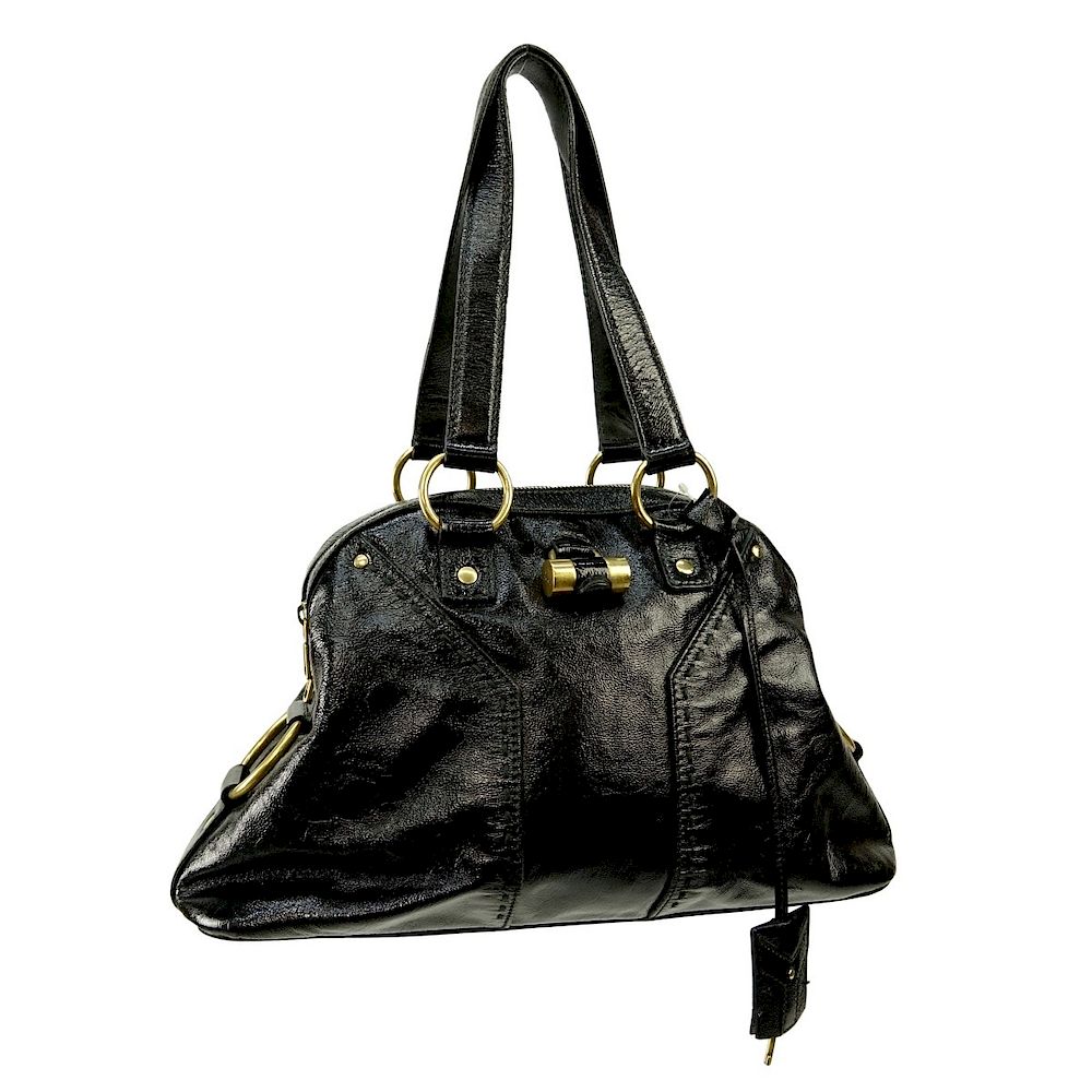 Appraisal: Yves St Laurent Black Patent Leather Muse PM Bag Yves