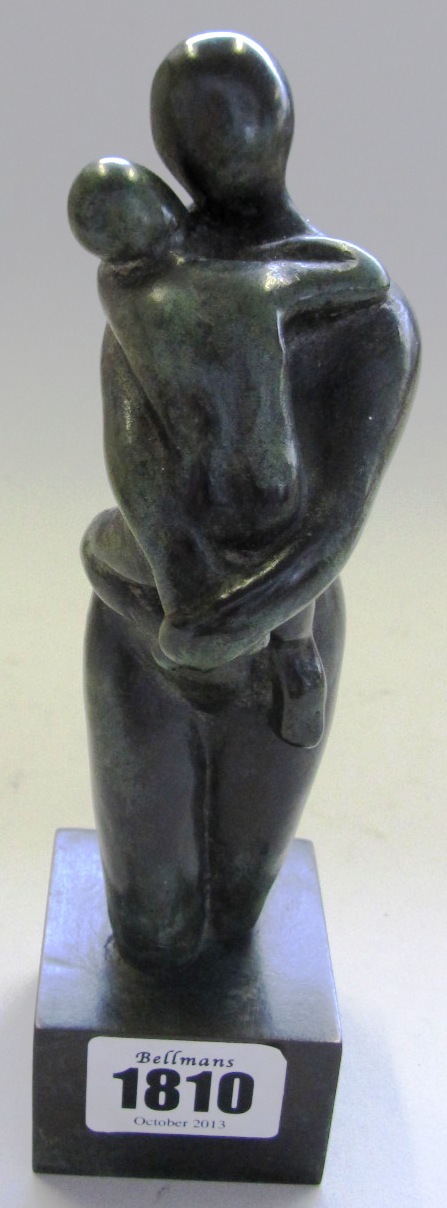 Appraisal: A contemporary patinated bronze sculpture modelled as mother and child