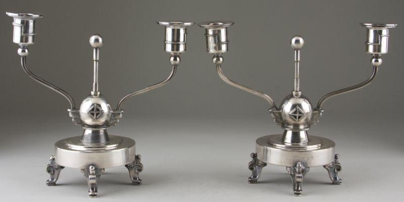 Appraisal: Pair of Silverplate Art Deco Candelabra by Barbour each circular