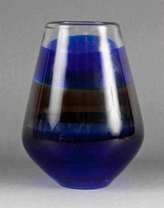 Appraisal: Orrefors blue and amber spiral glass vase th century inscribed