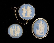 Appraisal: Three Large Wedgwood Light Blue Jasper Brooch Medallions ca early