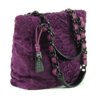 Appraisal: Chanel Purple Astrakhan Fur Small Tote Black resin chunky chain